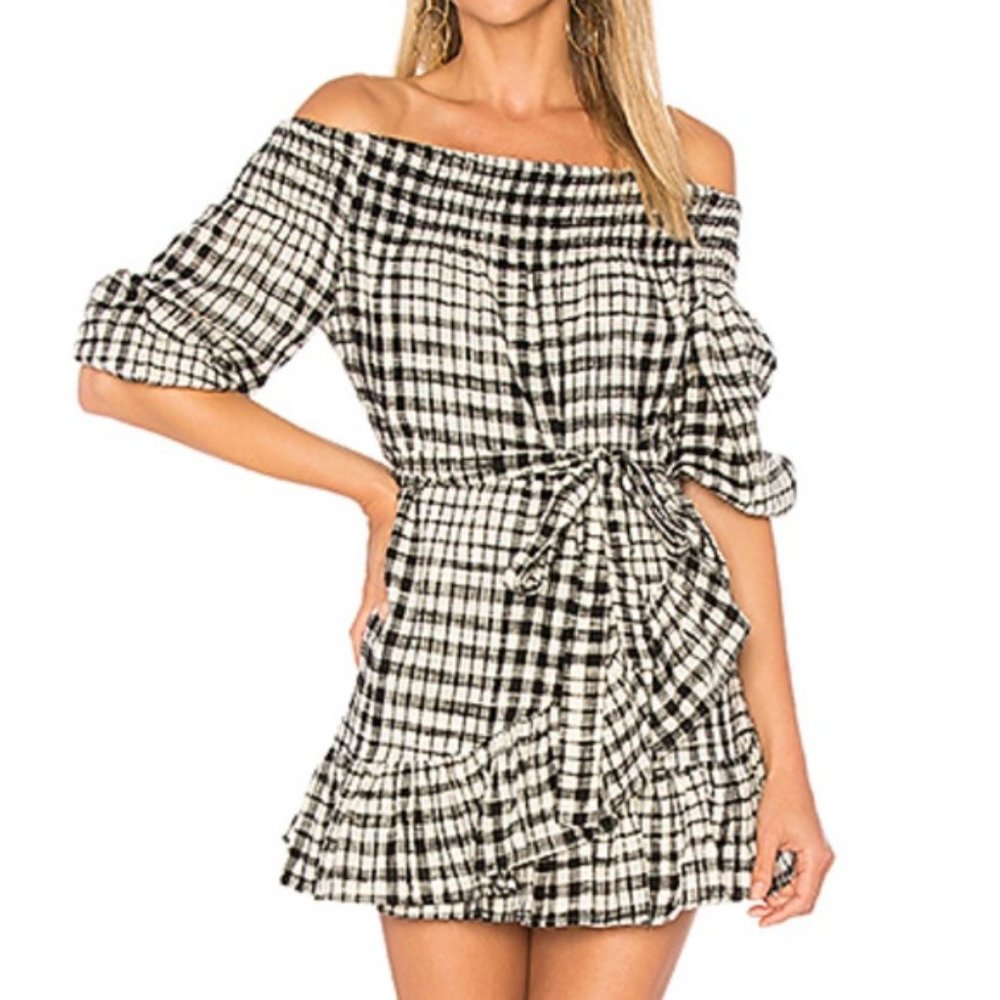 Tularosa Gingham Off-the-Shoulder Dress